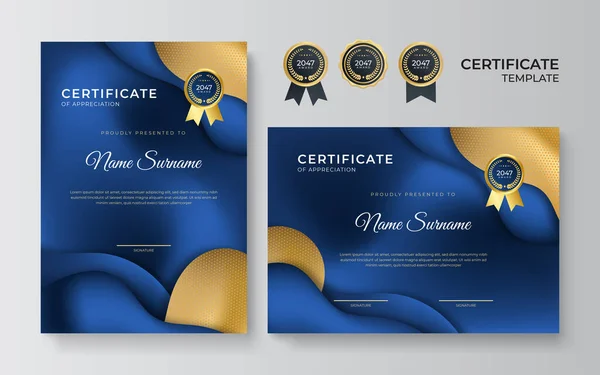 Modern Elegant Blauw Goud Certificaat Van Prestatie Border Template Met — Stockvector