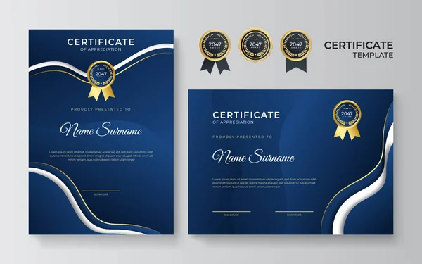 Modern Elegant Blauw Goud Certificaat Van Prestatie Border Template Met — Stockvector