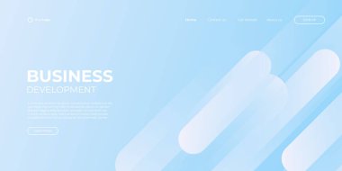 İniş sayfası mavi ve beyaz afiş şablonu. Soyut arka plan 3D çizim, iş teknolojisi arayüzü kavramı. Vektör yerleşimi tasarımı.