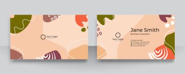 Modern İş Kartı - Yaratıcı ve Temiz İş Kartı Şablonu. El çizimi kartvizit tasarım şablonu. Soyut şekilleri olan zarif bir arkaplan. Vektör illüstrasyonu