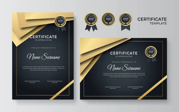 Modello Certificato Nero Oro — Vettoriale Stock