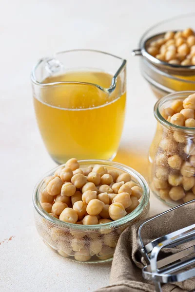 Garbanzos Hervidos Aquafaba Reemplazo Huevo Para Receta Vegana Concepto Cocina — Foto de Stock