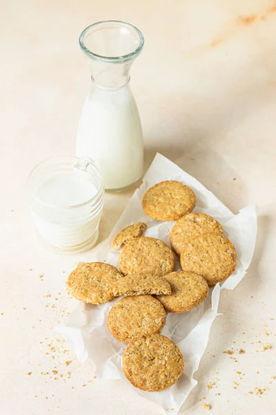 Healthy Oatmeal Multigrain Cookies Seeds Nuts Baking Paper Light Concrete — Stock Photo, Image