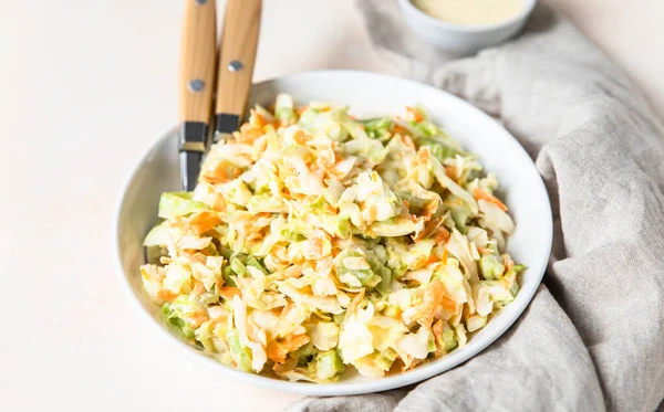 Coleslaw Salad Made Shredded White Cabbage Grated Carrot Rhubarb Orange — Stock Photo, Image