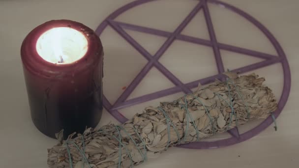Pentagram rozenkrans reinigende kruiden — Stockvideo