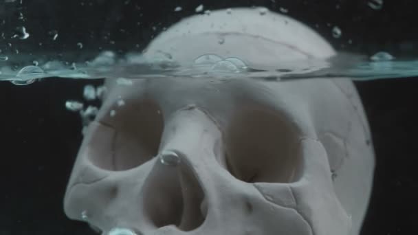 Cráneo con burbujas en el agua — Vídeos de Stock