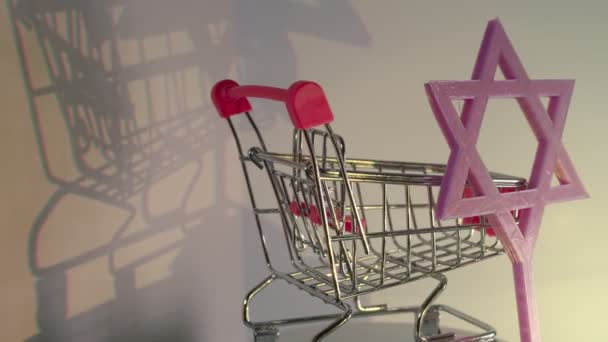 Jewish business retail concept with shopping cart — Stock Video