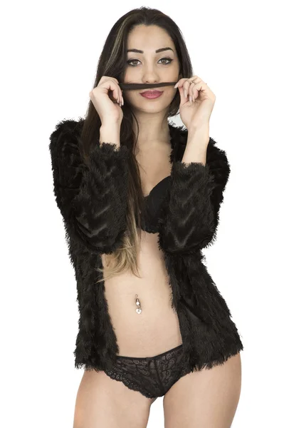 Сексуальная юная модель Pin Up Wearing Black Lingerie — стоковое фото