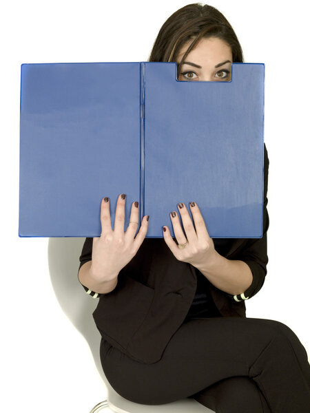 Attractive Young Professional Business Woman Holding A Blue Offi
