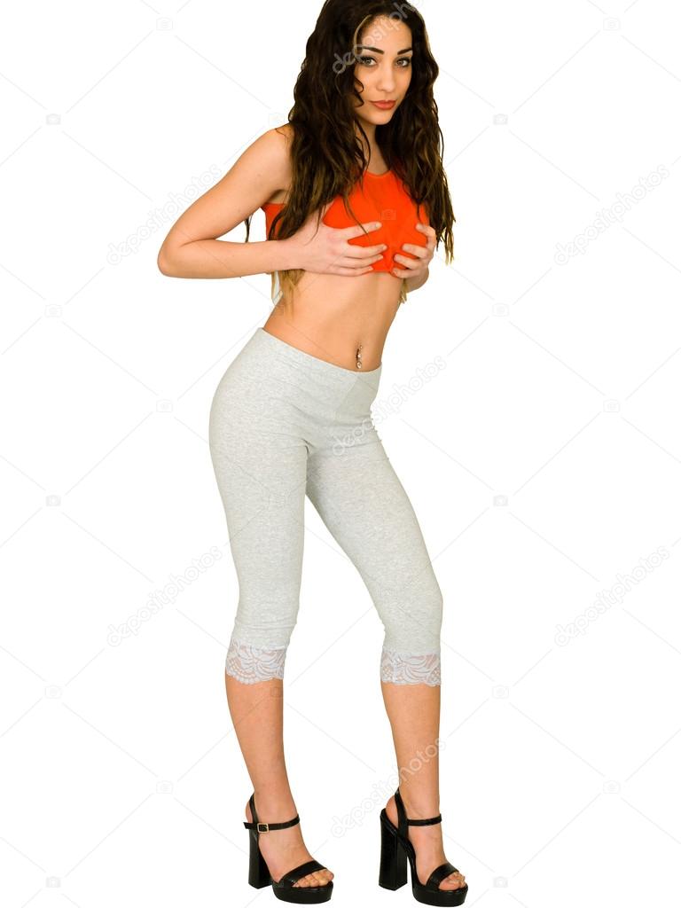 Young Model in Leggings In Sexy PIn Up Poses