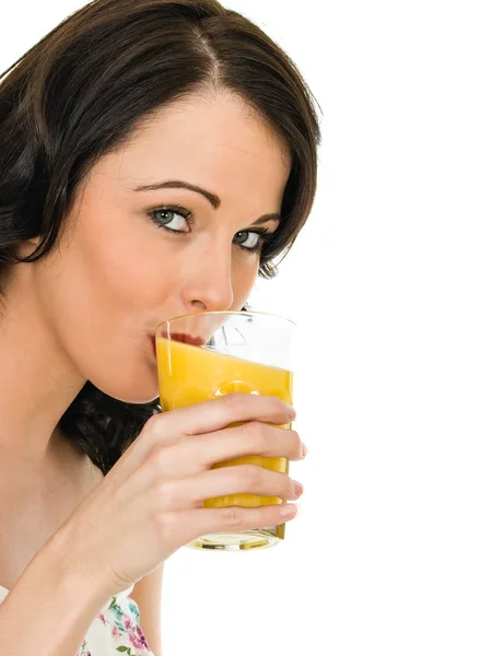 Healthy Attractive Young Woman Holding A Glass of Fresh Orange J — Stock Photo, Image