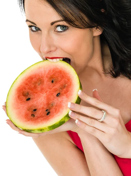 Young Woman Holding a Fresh Ripe Juicy Watermelon — Stock Photo, Image