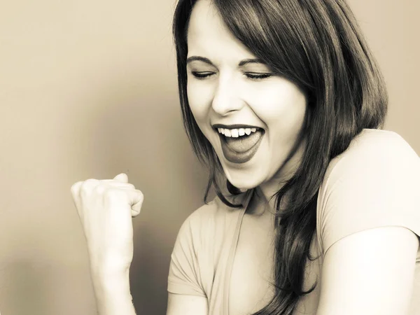 Creative Toned Portrait of an Attractive Young  Woman Excited Pleased and Happy — Stock Photo, Image