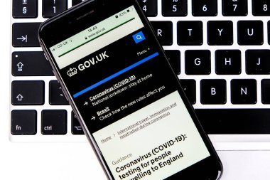London UK, January 15 2021, Mobile Phone Or Smartphone Screenshot Of Government Information For Covid-19 Testing fpr People Entering England
