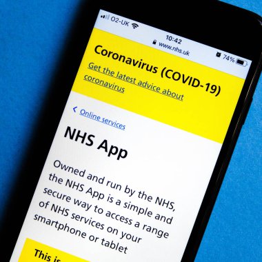Londra İngiltere, 17 Ocak 2021, NHS Coivd-19 Uygulaması Bir Mobil veya Akıllı Telefon Aygıtı Ekranı