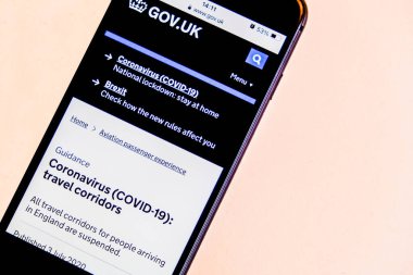 Londra İngiltere, 18 Ocak 2021, Hükümet Wesite Ana Sayfa Seyahat Koridorları Covid-19 Salgını nedeniyle Kapandı