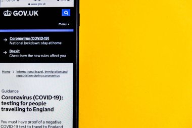 Londra İngiltere, 18 Ocak 2021, Hükümet İnternet Sitesi Coronavirus Covid-19 Uluslararası Seyahatten Önce Sınama
