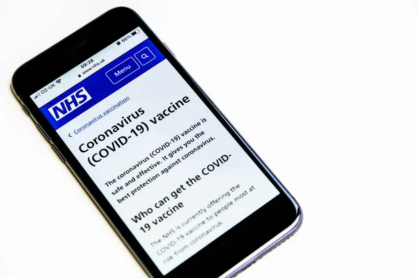 London January 2021 Mobile Phone Screenshot Nhs Coronavirus Covid Información — Foto de Stock