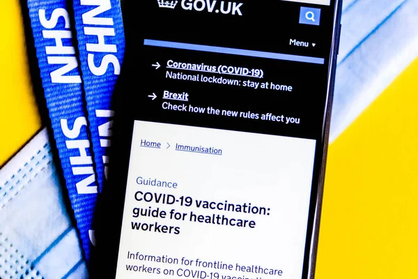 Londres Reino Unido Janeiro 2021 Nhs Government Mobile Phone Information — Fotografia de Stock