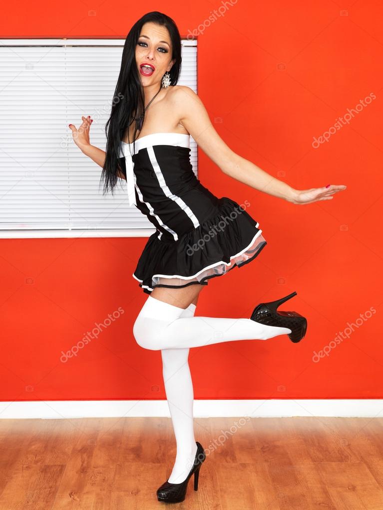 Sexy Young Woman in French Maids Costume