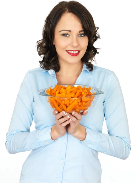 Young Woman Holding a Bowl of Carrots — Stock Photo, Image