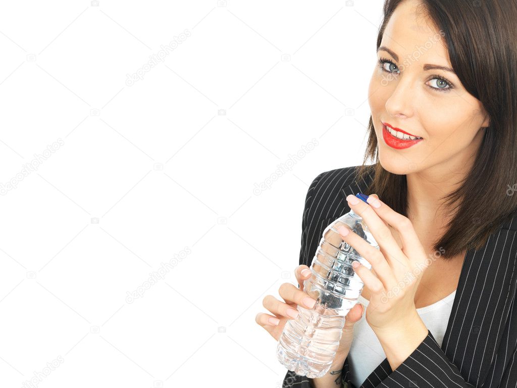 Young Business Woman Drinking a Bottle of Water