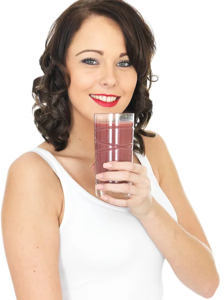 Young Woman Drinking Fresh Fruit Juice — Stock Photo, Image