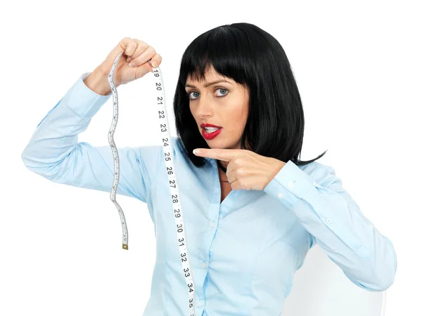 Young Woman Holding Tape Measure — Stock Photo, Image
