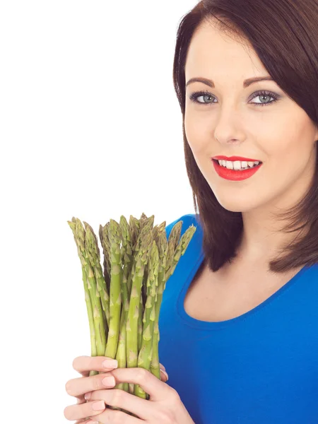 Young Woman Holding Fresh Asparagus — Stock Photo, Image