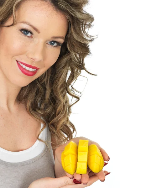 Young Woman Eating a Fresh Ripe Mango — Stock Photo, Image