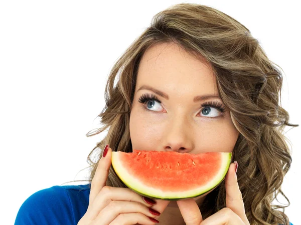 Jeune femme en bonne santé avec un melon d'eau — Photo