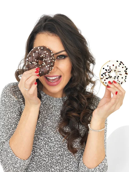 Young Woman With Iced Donuts — Stock Photo, Image