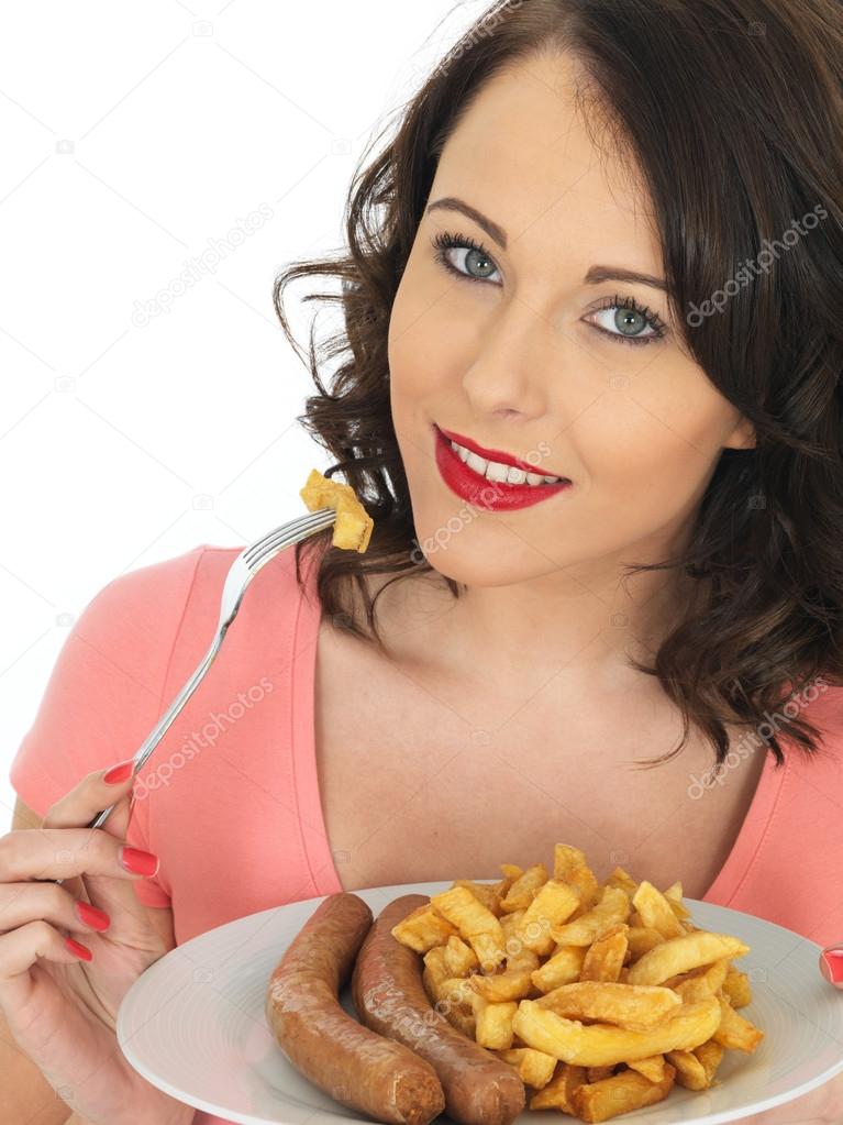 Woman Eating Sausage