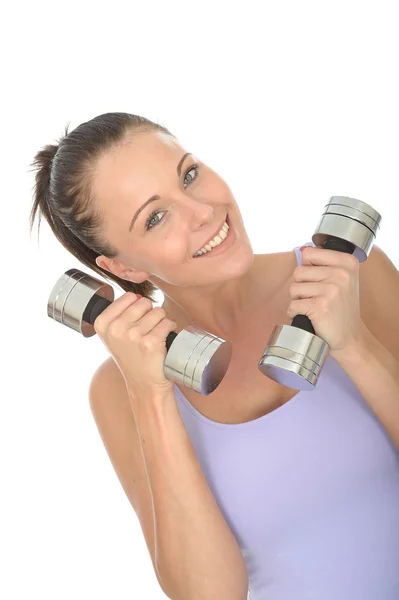 Gezonde jonge vrouw training met halter gewichten — Stockfoto