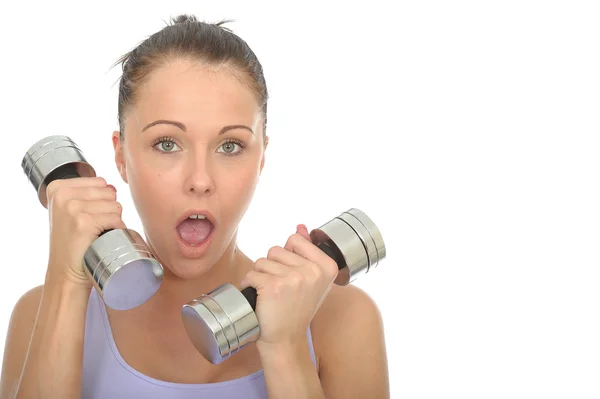 Healthy Young Determined Woman Training With Dumbell Weights — Stock Photo, Image