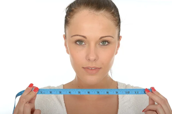 Healthy Young Woman Holding a Tape Measure — Stock Photo, Image