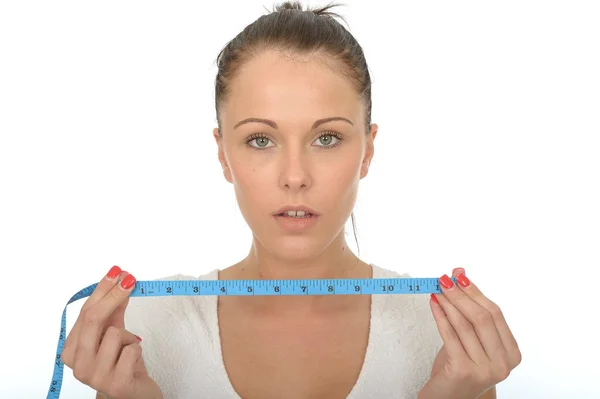 Healthy Young Woman Holding a Tape Measure — Stock Photo, Image