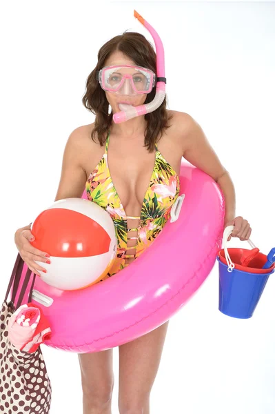 Sexy mujer joven con un anillo de snorkel y goma — Foto de Stock
