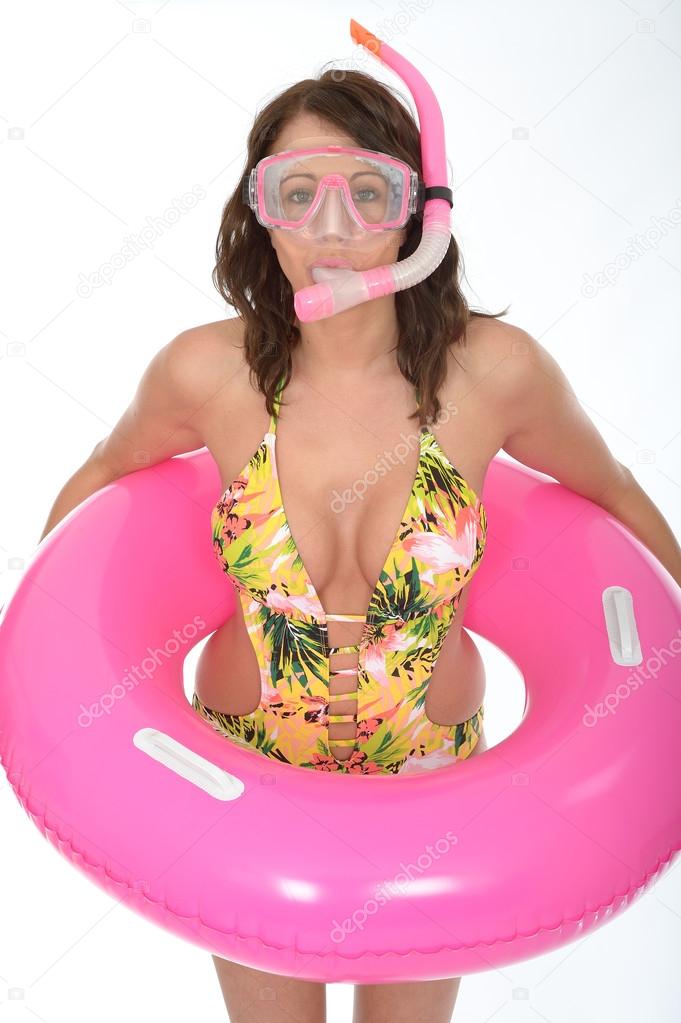 Sexy Young woman Wearing a Snorkel and Rubber Ring