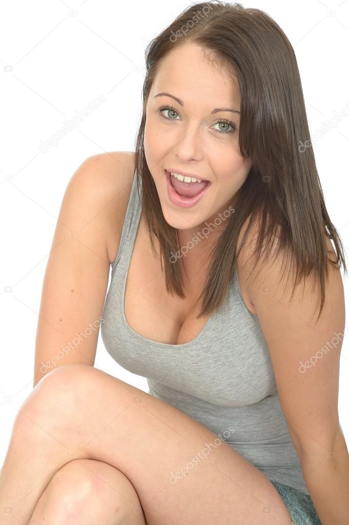 Portrait of a Happy Pleased Relaxed Young Woman Smiling Looking Happy