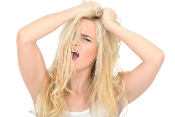 Attraktiv ung kvinna söker betonade olycklig och frustrerad — Stockfoto