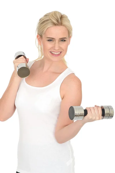 Atractiva sexy ajuste saludable joven mujer haciendo ejercicio con pesas —  Fotos de Stock