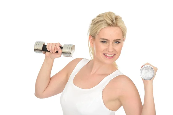 Atractiva sexy ajuste saludable joven mujer haciendo ejercicio con pesas —  Fotos de Stock