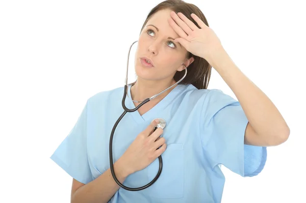 Beautiful Young Female Doctor Listneing To Her Own Heart — Stock Photo, Image