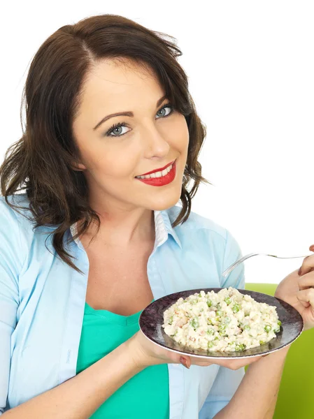 Beautiful Young Woman Holding a Plate of Italian Style Risotto — Stock Photo, Image