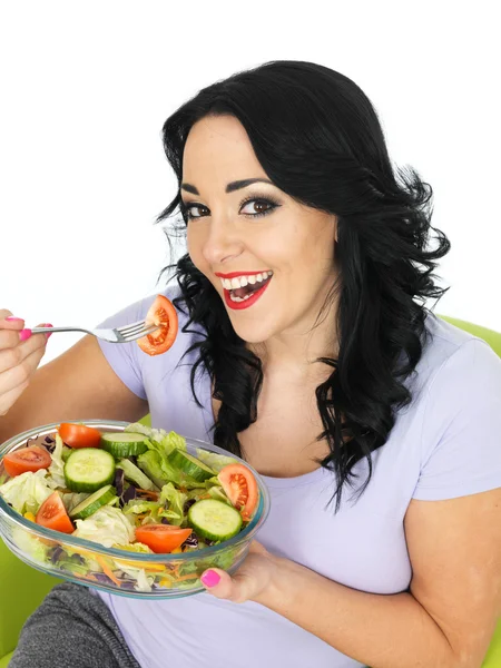 Young Woman Eating a Fresh Crisp Mixed Garden Salad — Stock Photo, Image