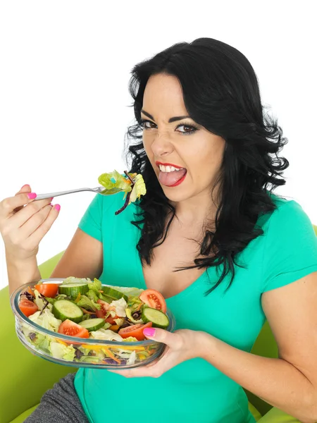 Young Woman Eating a Fresh Crisp Mixed Garden Salad — Stock Photo, Image