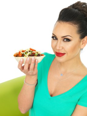 Beautiful Attractive Young Hispanic Woman With Soft Chilli Beef Taco with Salad