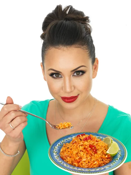 Beautiful Young Hispanic Woman Holding A Plate of Spicy Mexican Quesadula — 图库照片