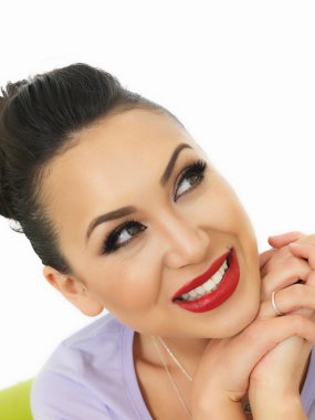 Portrait Of A Very Content And Relaxed Beautiful Young Hispanic Woman